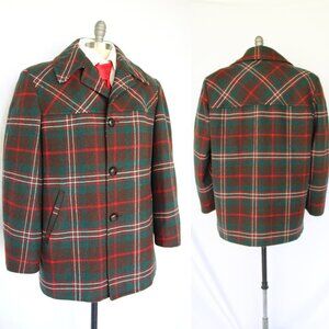 Vintage 60s Pendleton Car Coat ranch Plaid check Wool aztec Indian Quilted L